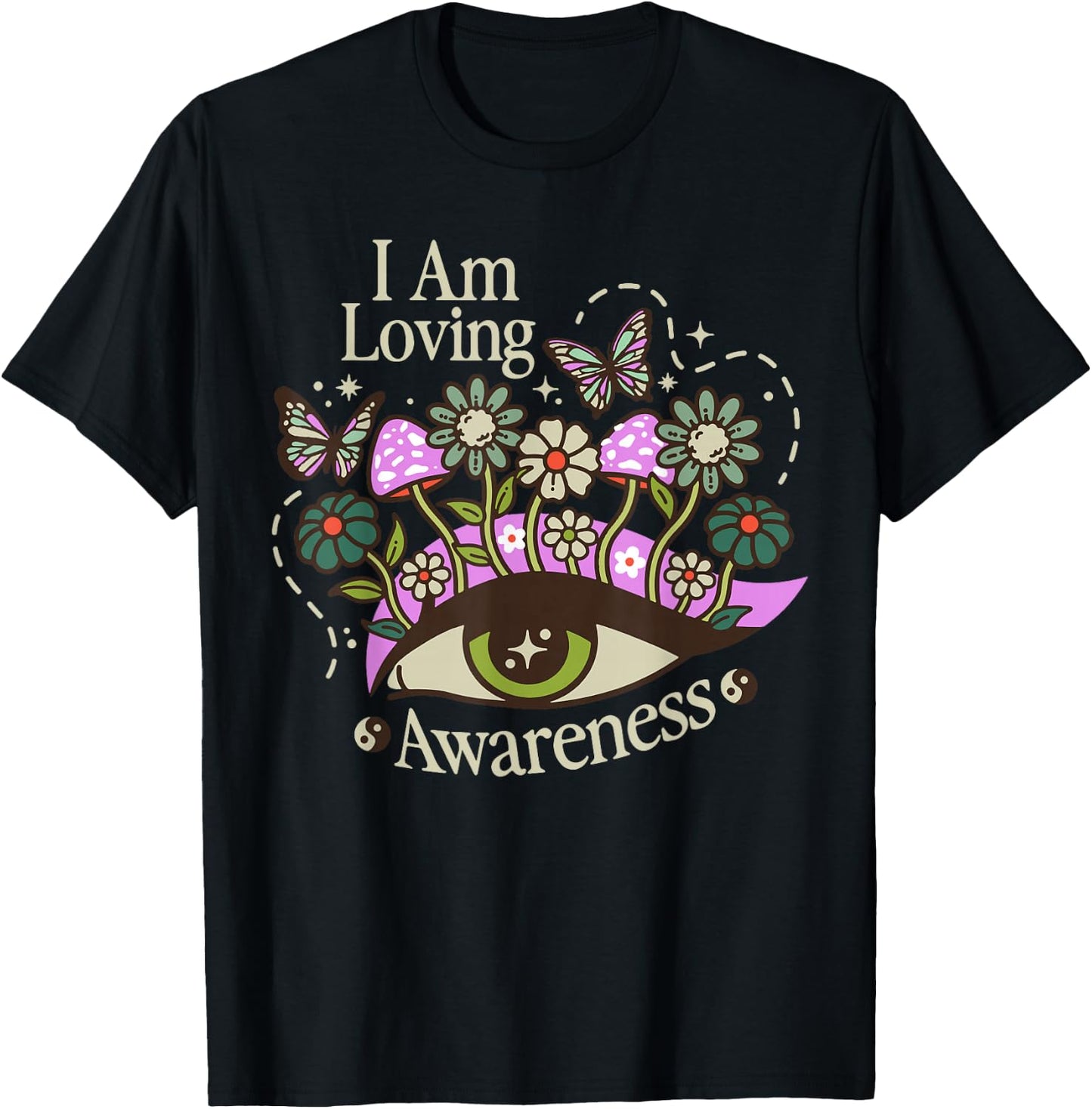 I Am Loving Awareness, Ram Dass Mantra, Mandala T-Shirt - T-Shirt | Black