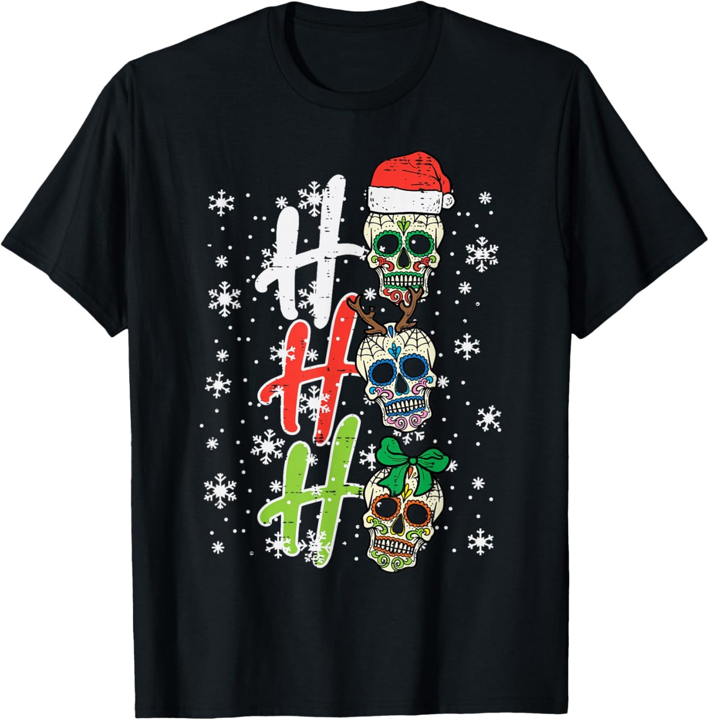 Christmas Sugar Skull Ho Ho Ho Xmas Mexican Men Women Kids T-Shirt - T-Shirt | Black