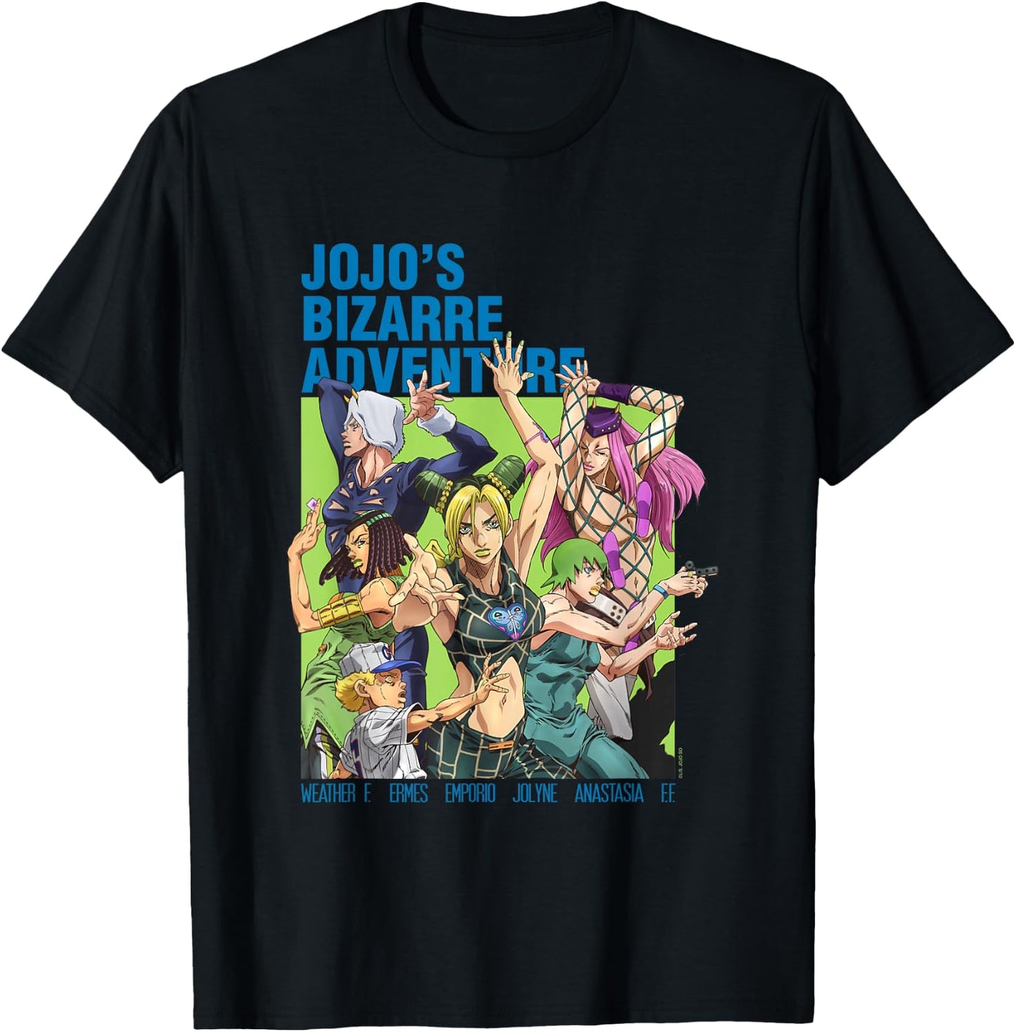 JoJo's Bizarre Adventure Part 6 Stone Ocean Group Pose Anime T-Shirt - T-Shirt | Black