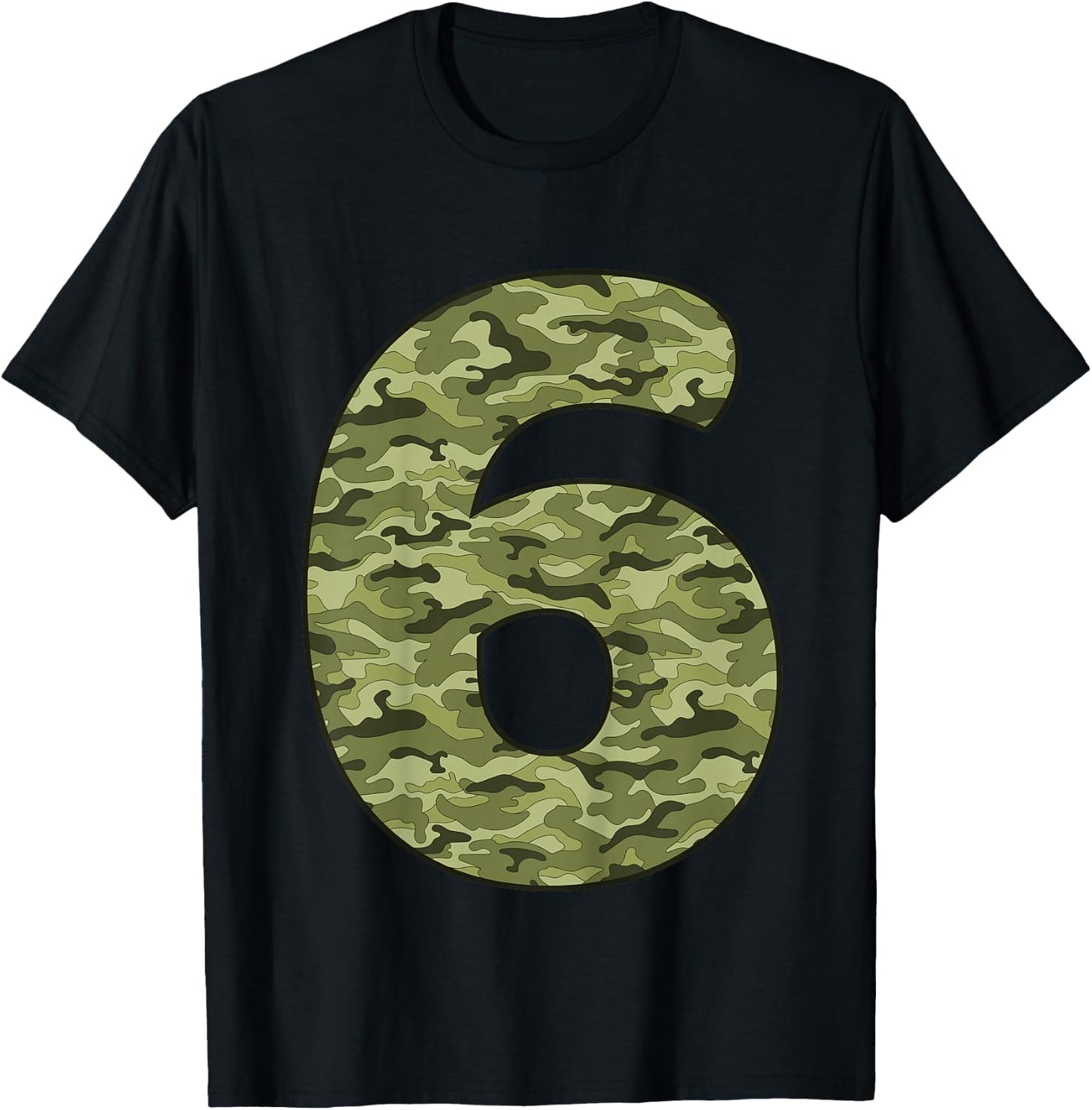 Kids 6 Year Old Birthday Camouflage Military 6th Birthday T-Shirt - T-Shirt | Black