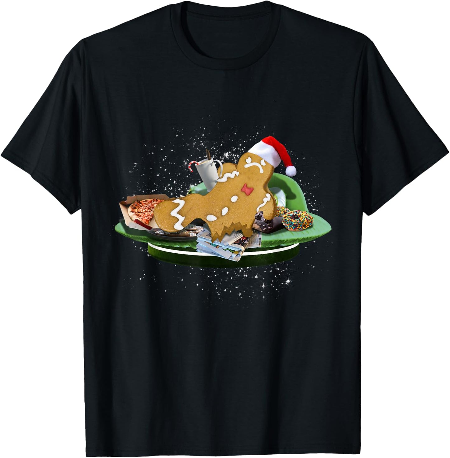 Random Galaxy One Legged Gingerbread Man Amputee Funny Christmas Black Small T-Shirt - T-Shirt | Black