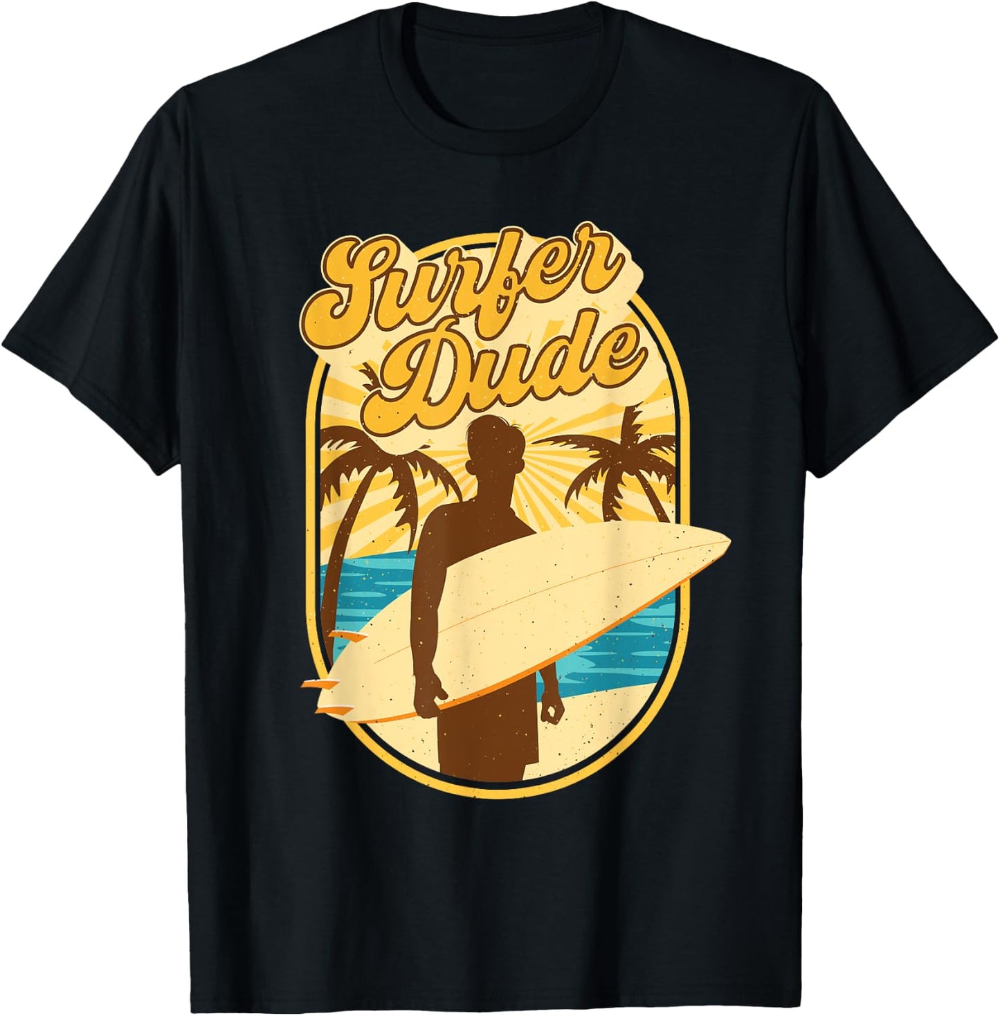 Surfer Dude - Surfing Surfboarding Lover Sunset Beach Waves T-Shirt - T-Shirt | Black
