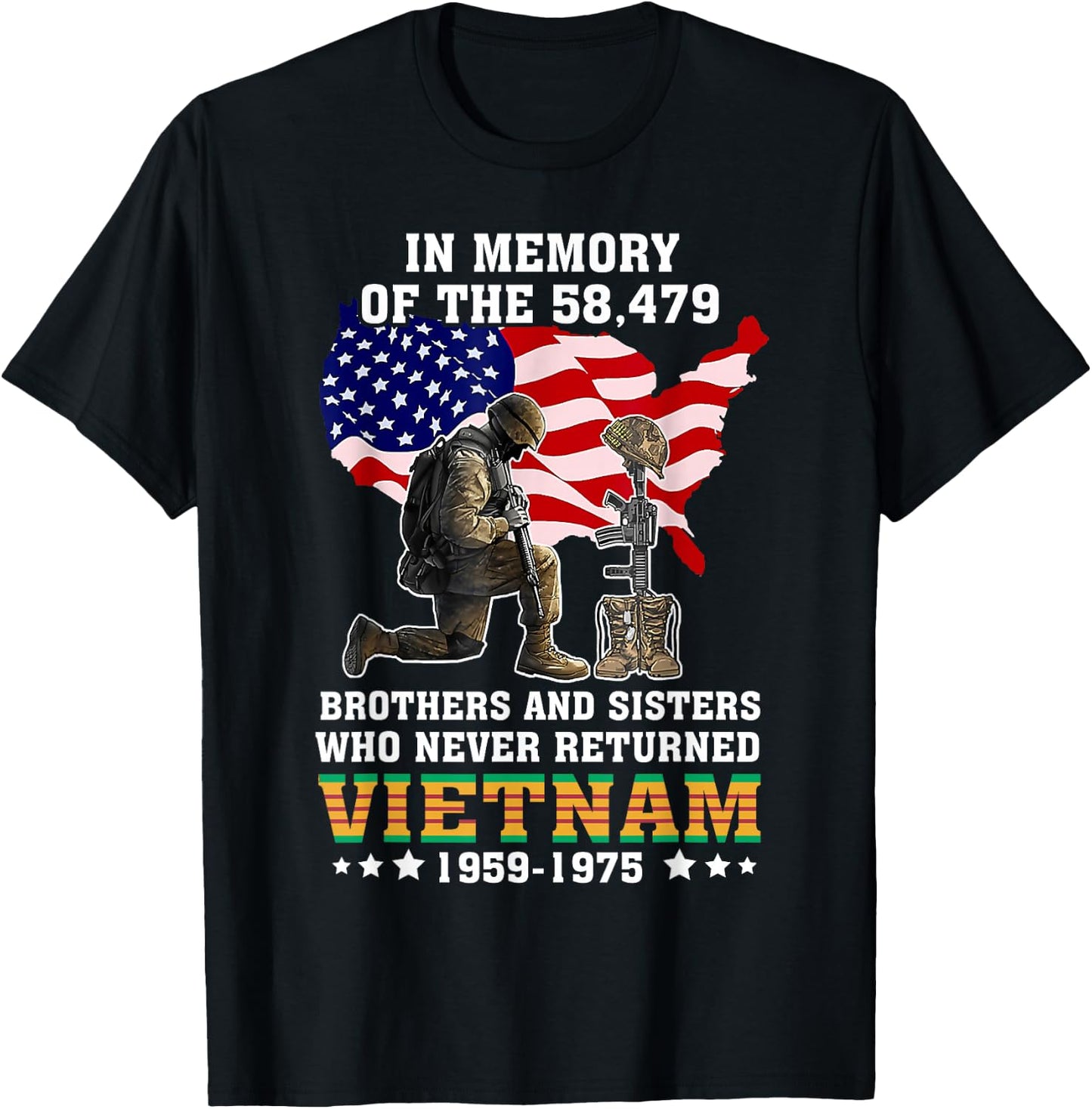 In Memory Of The 58479 Vietnam Veteran Stand For US Flag T-Shirt - T-Shirt | Black