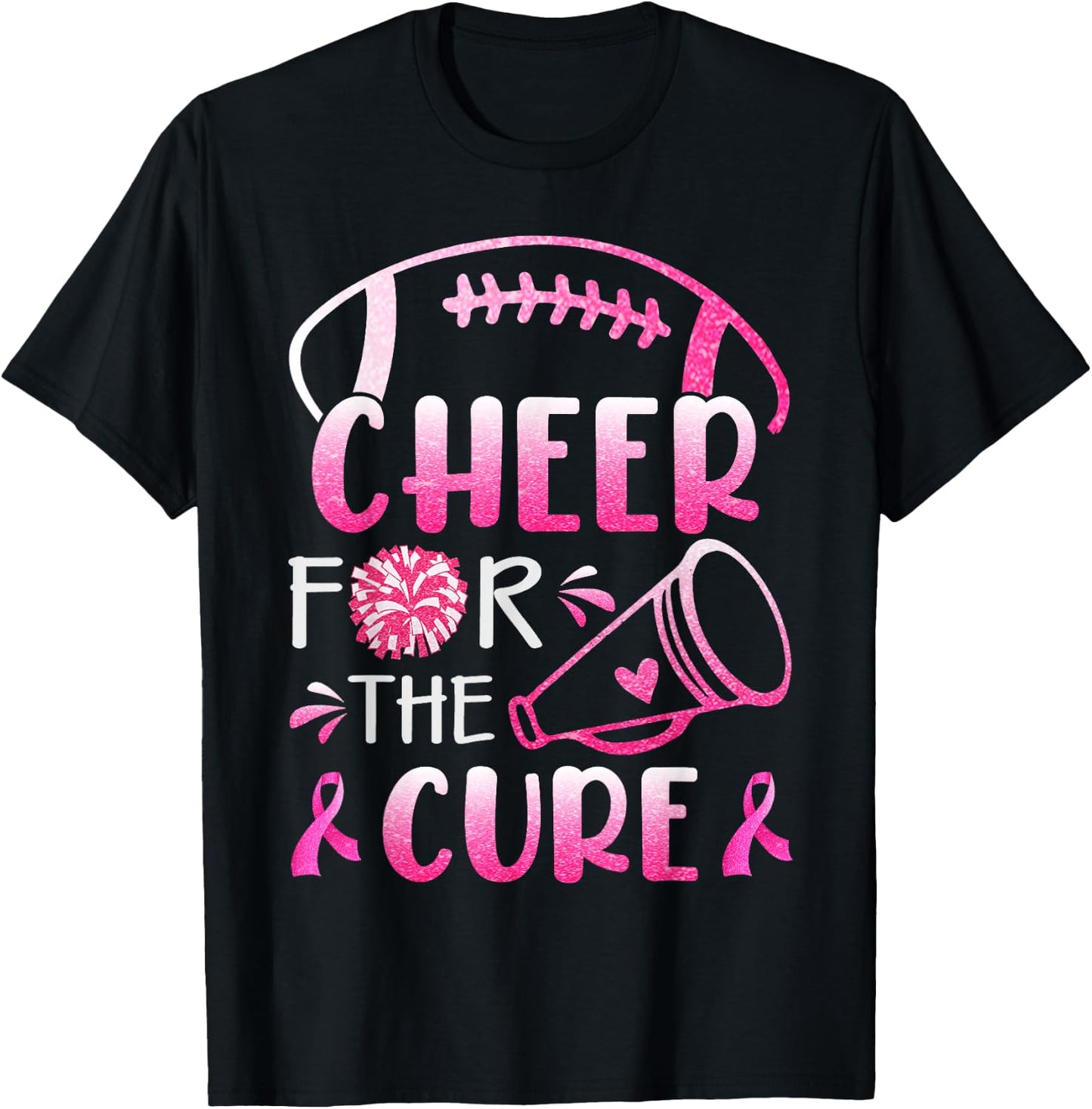 Breast Cancer Awareness Cheer For The Cure T-Shirt - T-Shirt | Black
