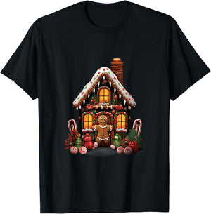 Christmas Gingerbread House Candy Cane X-Mas Pajamas Party T-Shirt - T-Shirt | Black