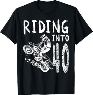 Riding Into 40th Birthday Boy Dirt Bike Party 40 Year Old T-Shirt - T-Shirt | Black