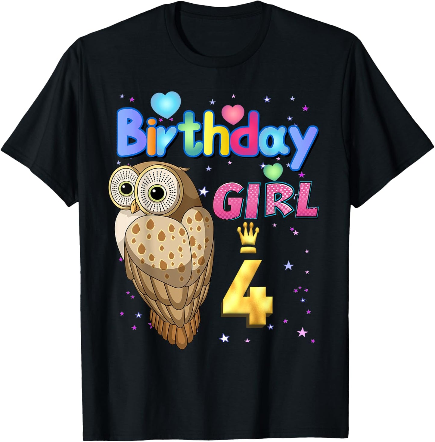 Kids 4 Years Old Owl Its my 4th birthday Girl Owl T-Shirt - T-Shirt | Black