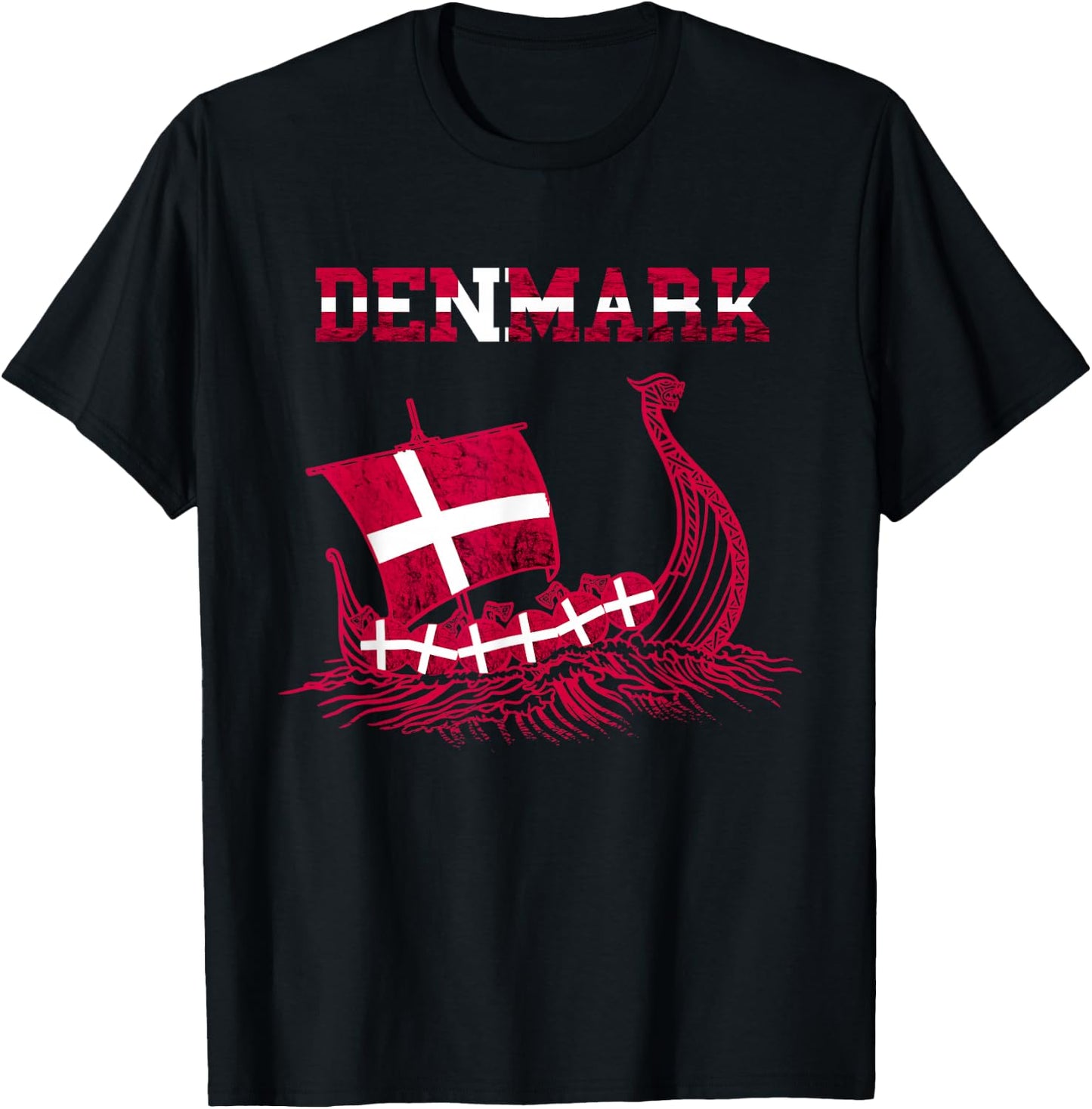 Denmark Viking Ship Danish Flag Dansk Danish Pride Danes T-Shirt - T-Shirt | Black