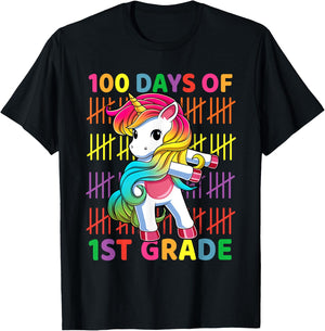 100 Days of 1st Grade Unicorn Flossing 100th Day Of School T-Shirt - T-Shirt | Black