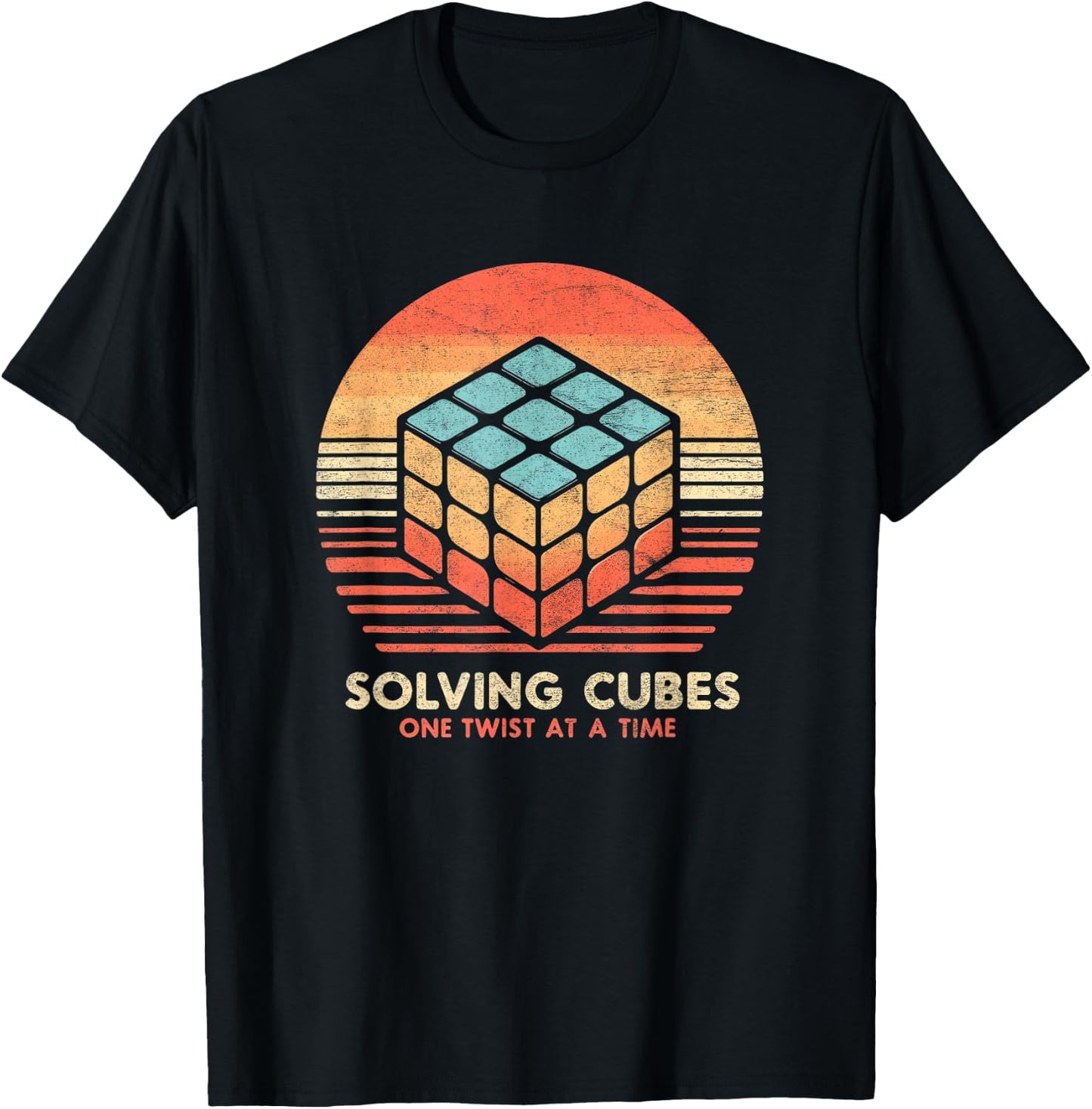 Vintage Sunset Solving Cubes Speed cubing 70's Cool Math T-Shirt - T-Shirt | Black