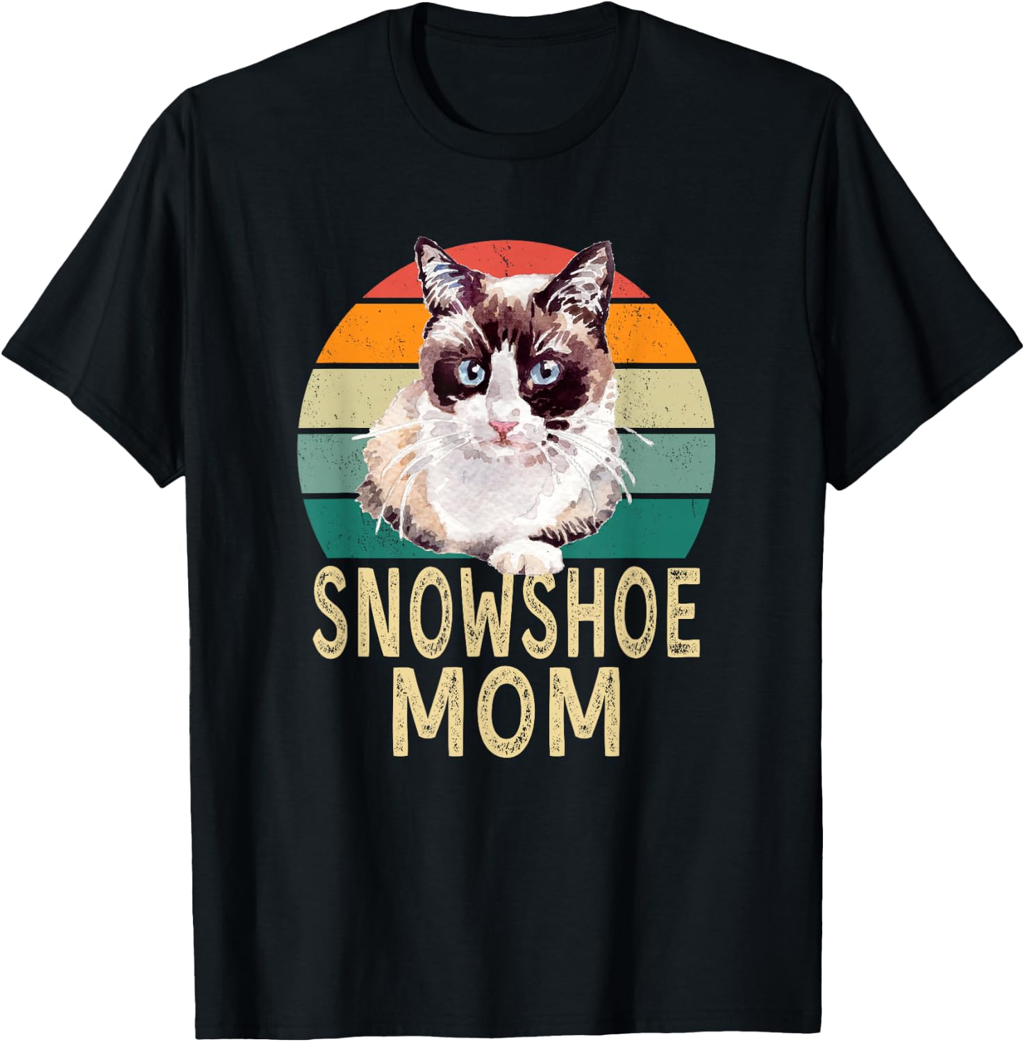 Snowshoe Cat Mom Retro Vintage Funny I Love My Cat T-Shirt - T-Shirt | Black