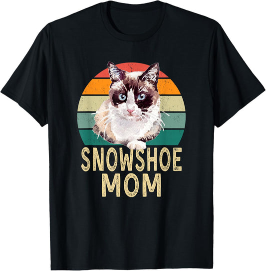 Snowshoe Cat Mom Retro Vintage Funny I Love My Cat T-Shirt - T-Shirt | Black