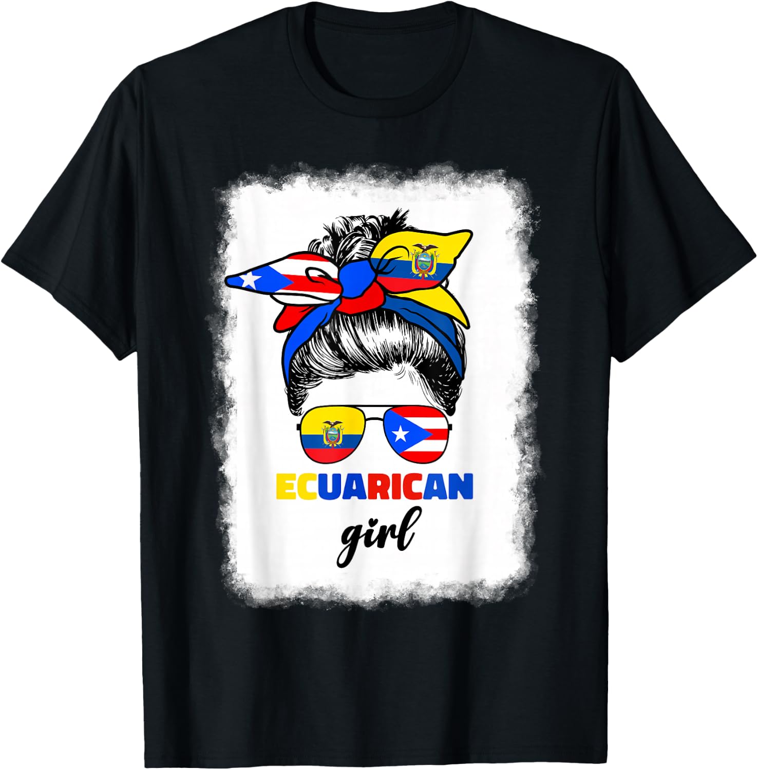 Half Ecuadorian And Puerto Rican Rico Ecuador Flag Girl Mix T-Shirt - T-Shirt | Black