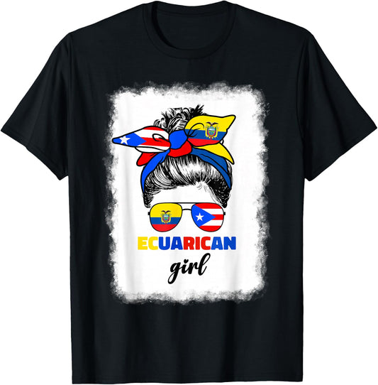 Half Ecuadorian And Puerto Rican Rico Ecuador Flag Girl Mix T-Shirt - T-Shirt | Black