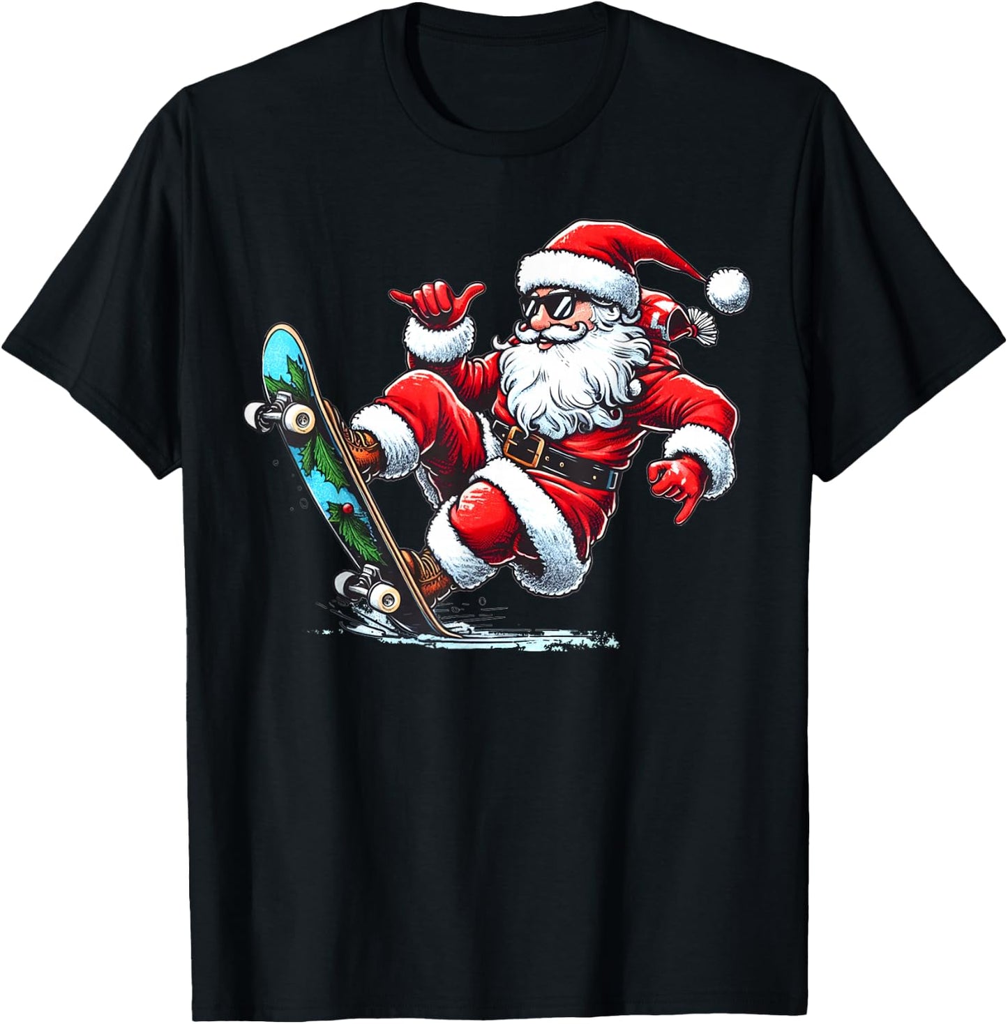 Funny Santa Claus Skateboarding Christmas Gifts Skater Xmas T-Shirt - T-Shirt | Black