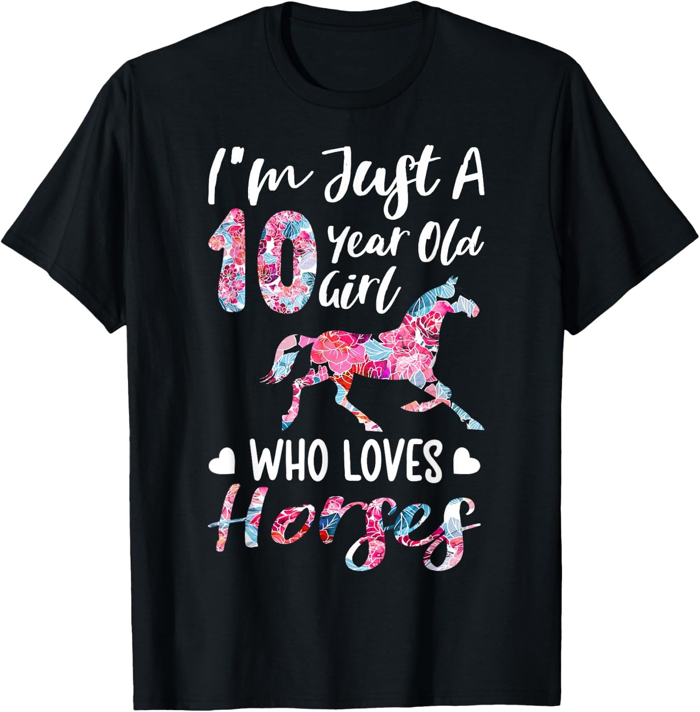 girls 10th Birthday Horse for 10 Year Old Girls T-Shirt - T-Shirt | Black