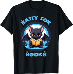 Batty About Books Lover Teacher Librarian Bookish Halloween Women Kids T-Shirt - T-Shirt | Black