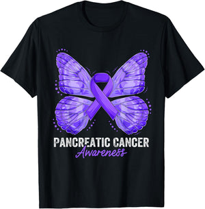 Pancreatic Cancer Awareness Month Butterfly Purple Ribbon T-Shirt - T-Shirt | Black