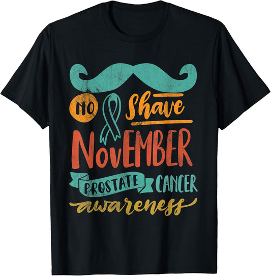 November No Shave Prostate Cancer Awareness Retro Vintage T-Shirt - T-Shirt | Black