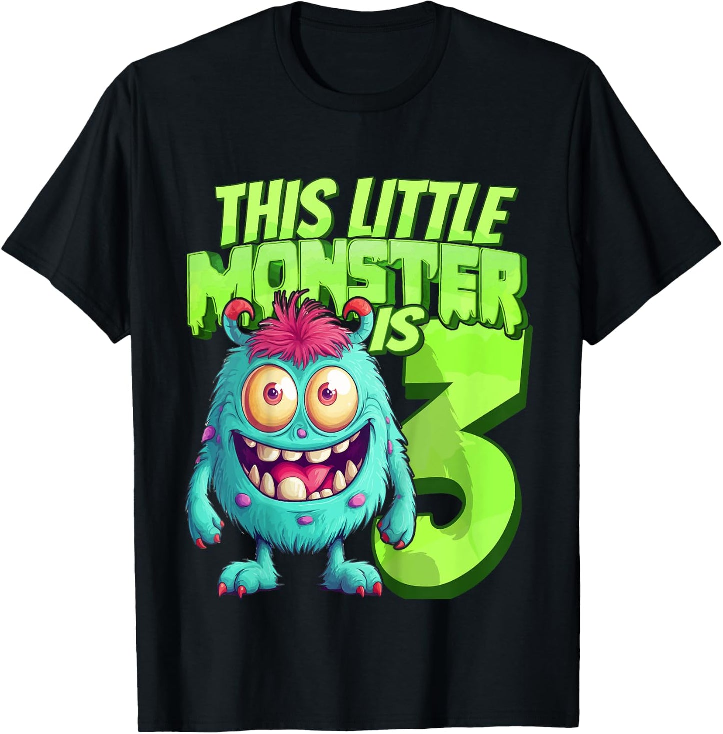 This Little Monster Is 3 - Three Years - 3rd Birthday T-Shirt - T-Shirt | Black