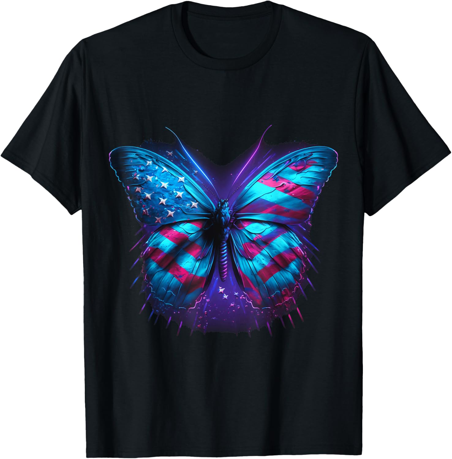 Butterfly USA Flag 4th Of July Funny American | Girl Women T-Shirt - T-Shirt | Black