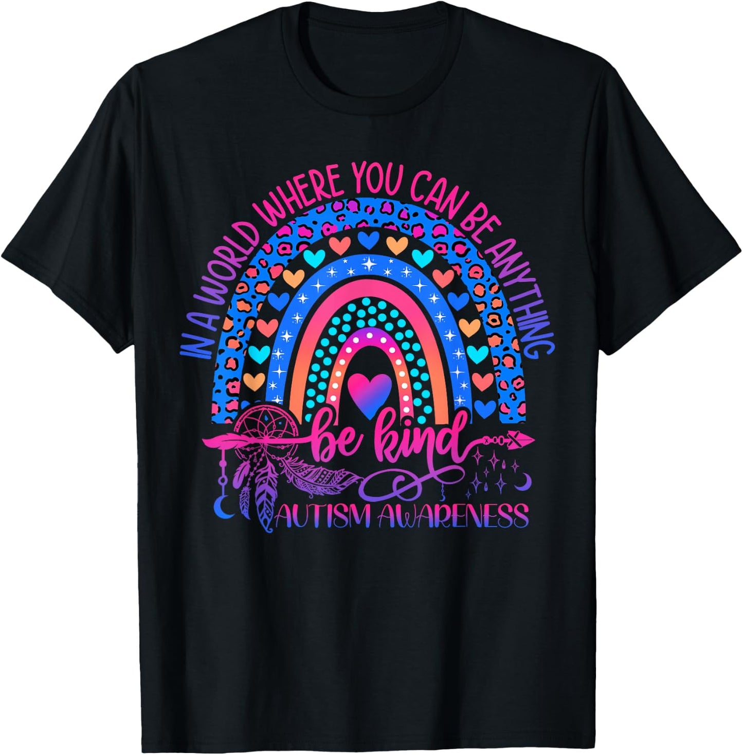 Autism Awareness Be Kind Leopard Rainbow Choose Kindness T-Shirt - T-Shirt | Black