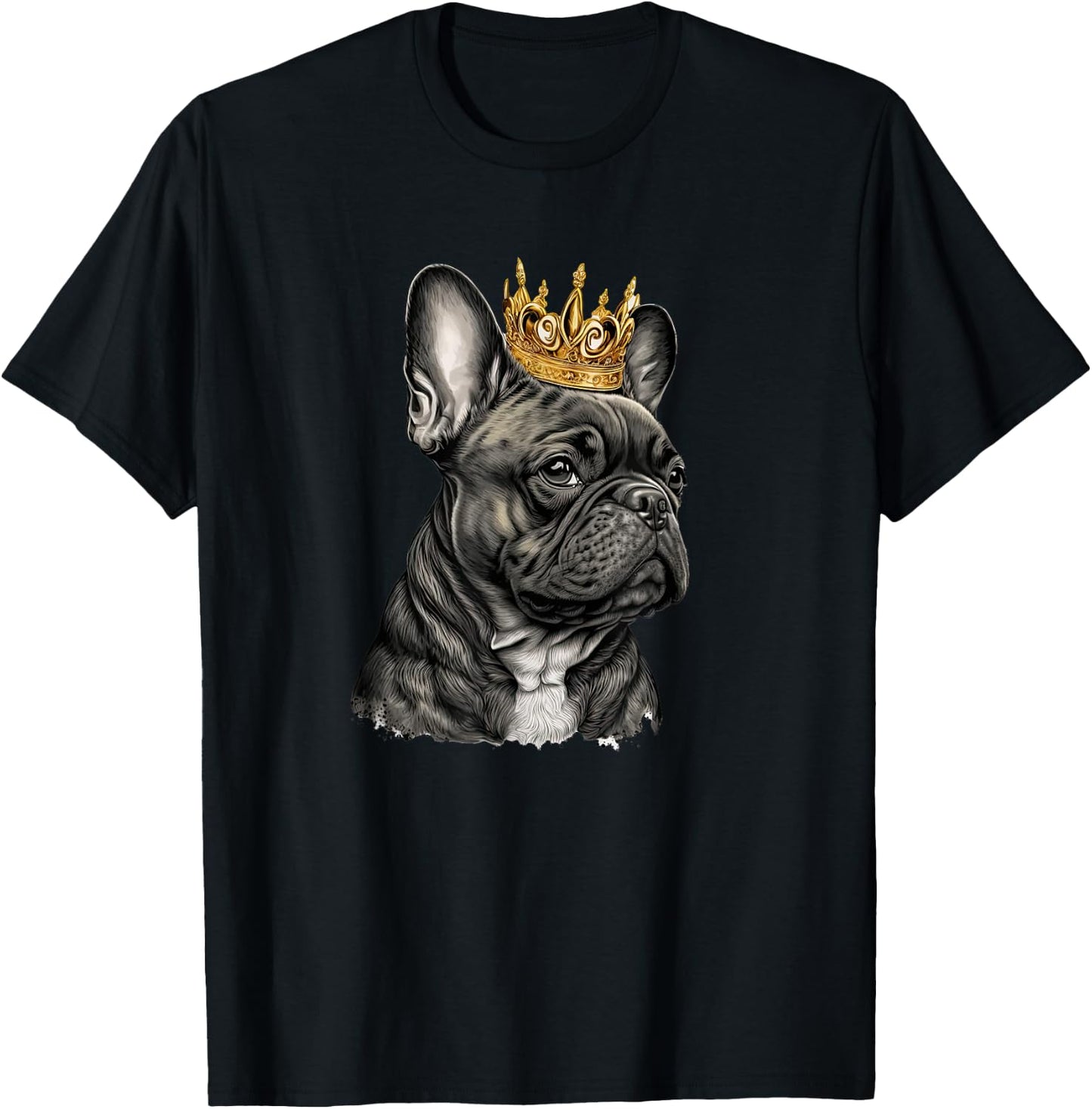 Funny French Bulldog Frenchie with a Golden Crown T-Shirt - T-Shirt | Black