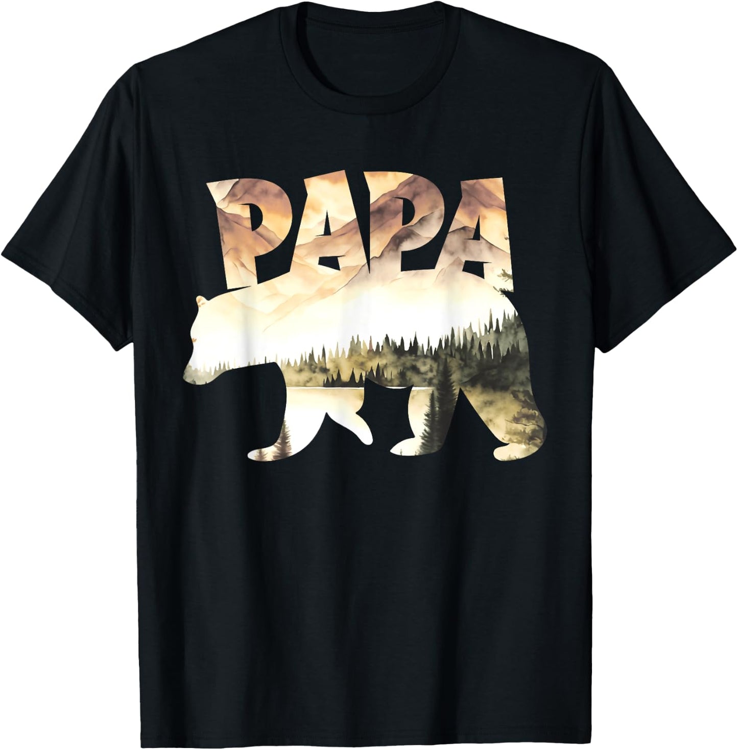 Papa Bear Forest Lake Mountain Scene Outdoors Father's Day T-Shirt - T-Shirt | Black