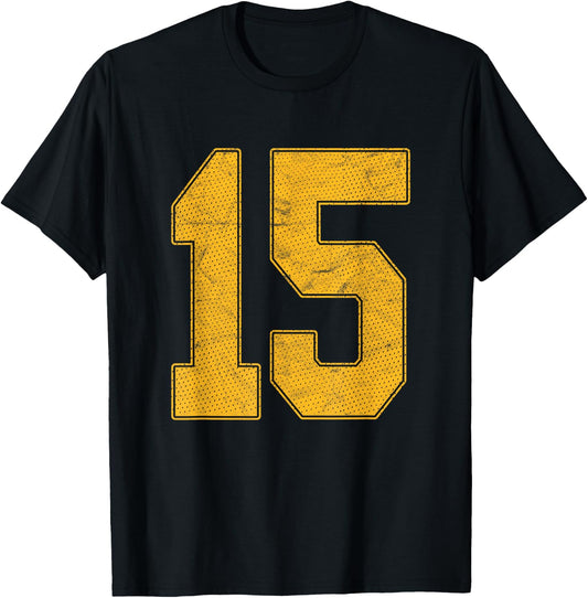 Number 15 Numbered Uniform Sports Team Jersey 15th Birthday T-Shirt - T-Shirt | Black