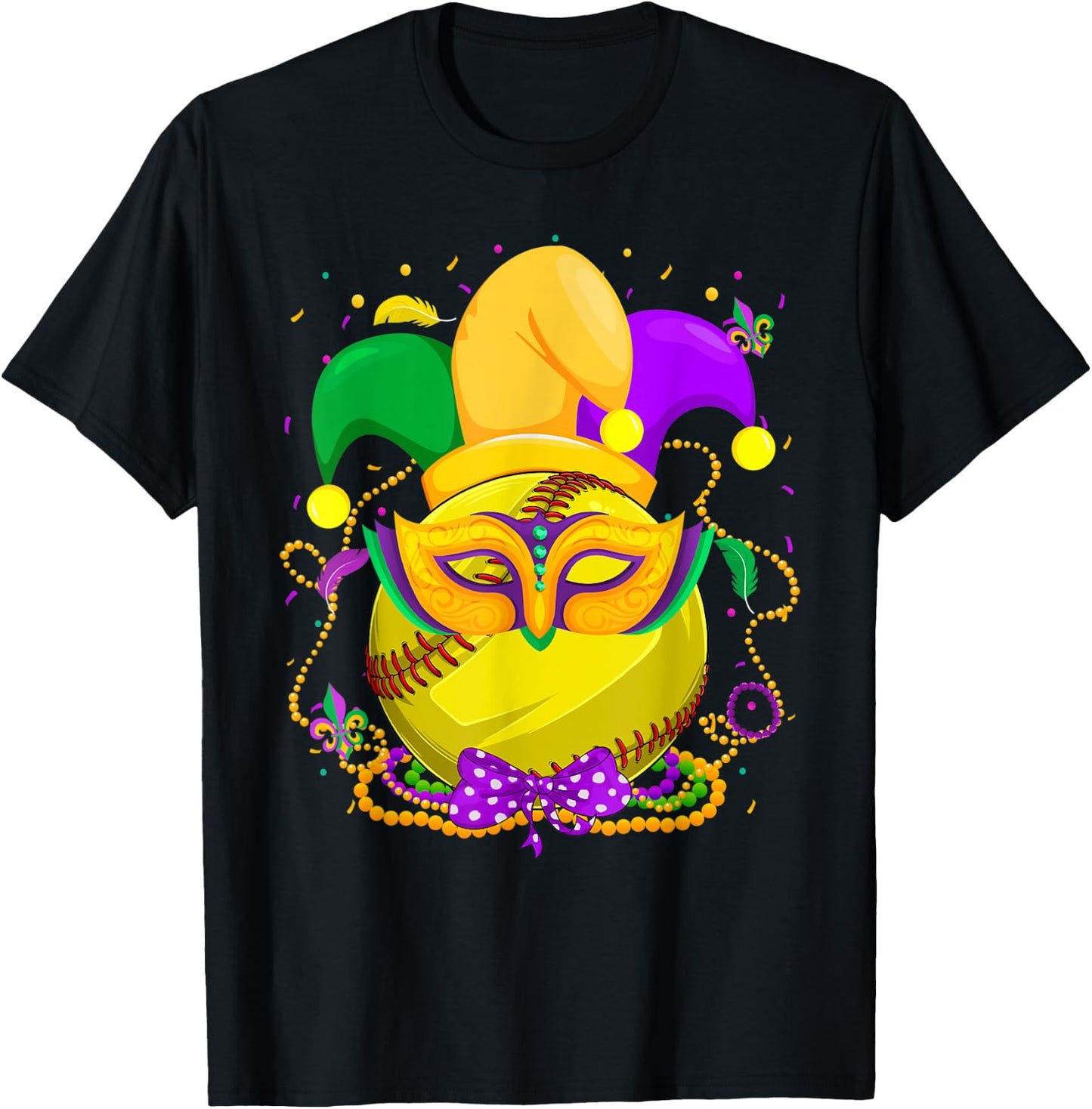 Softball Ball With Jester Hat Mardi Gras Fat Tuesday Parade T-Shirt - T-Shirt | Black