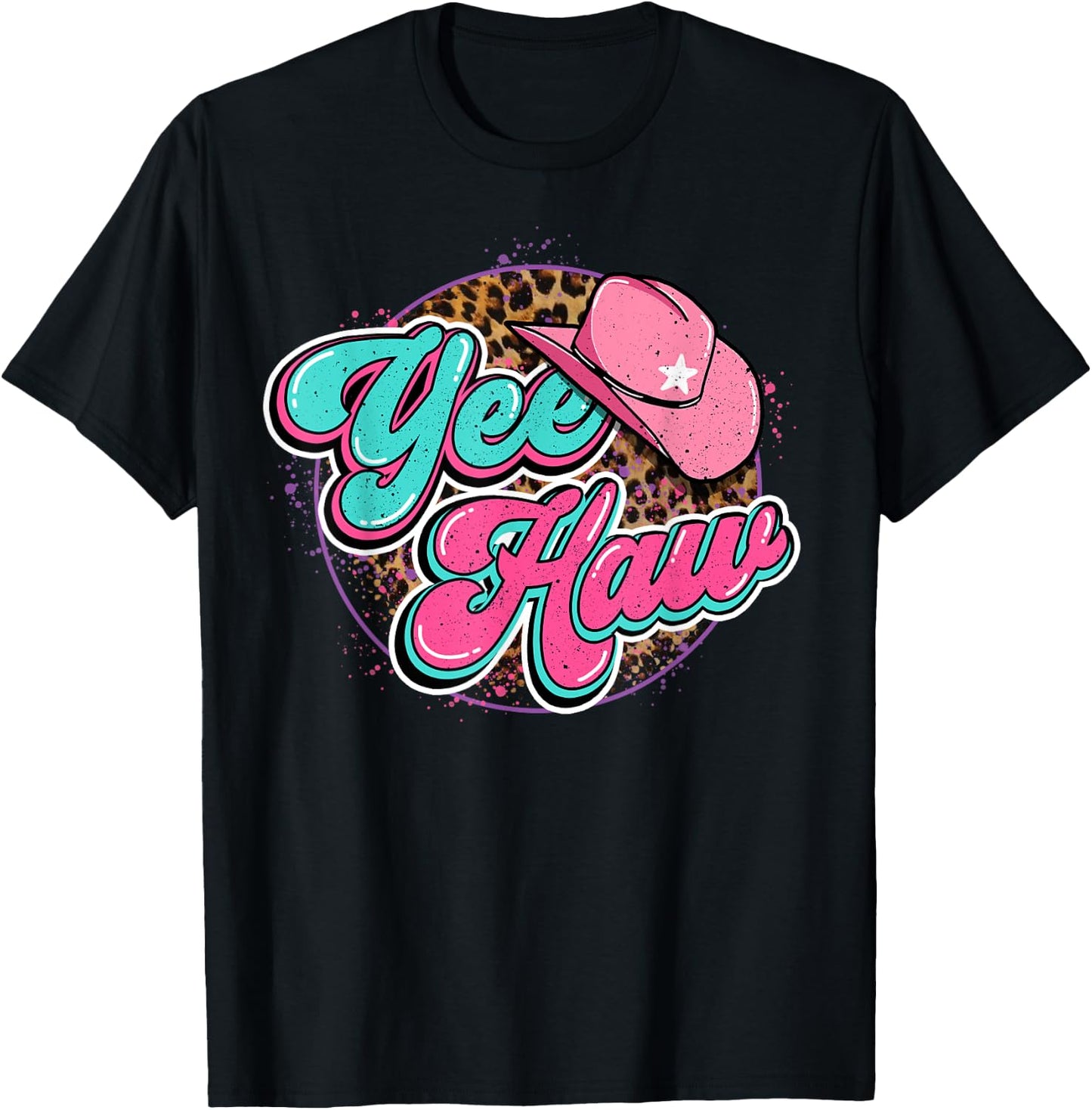 Yeehaw Cowboy Cowgirl Western Country Leopard Rodeo Yee Haw T-Shirt - T-Shirt | Black