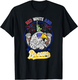 DISTRESSED RED WHITE and BREWS 4th of July Beer Alcohol T-Shirt - T-Shirt | Black