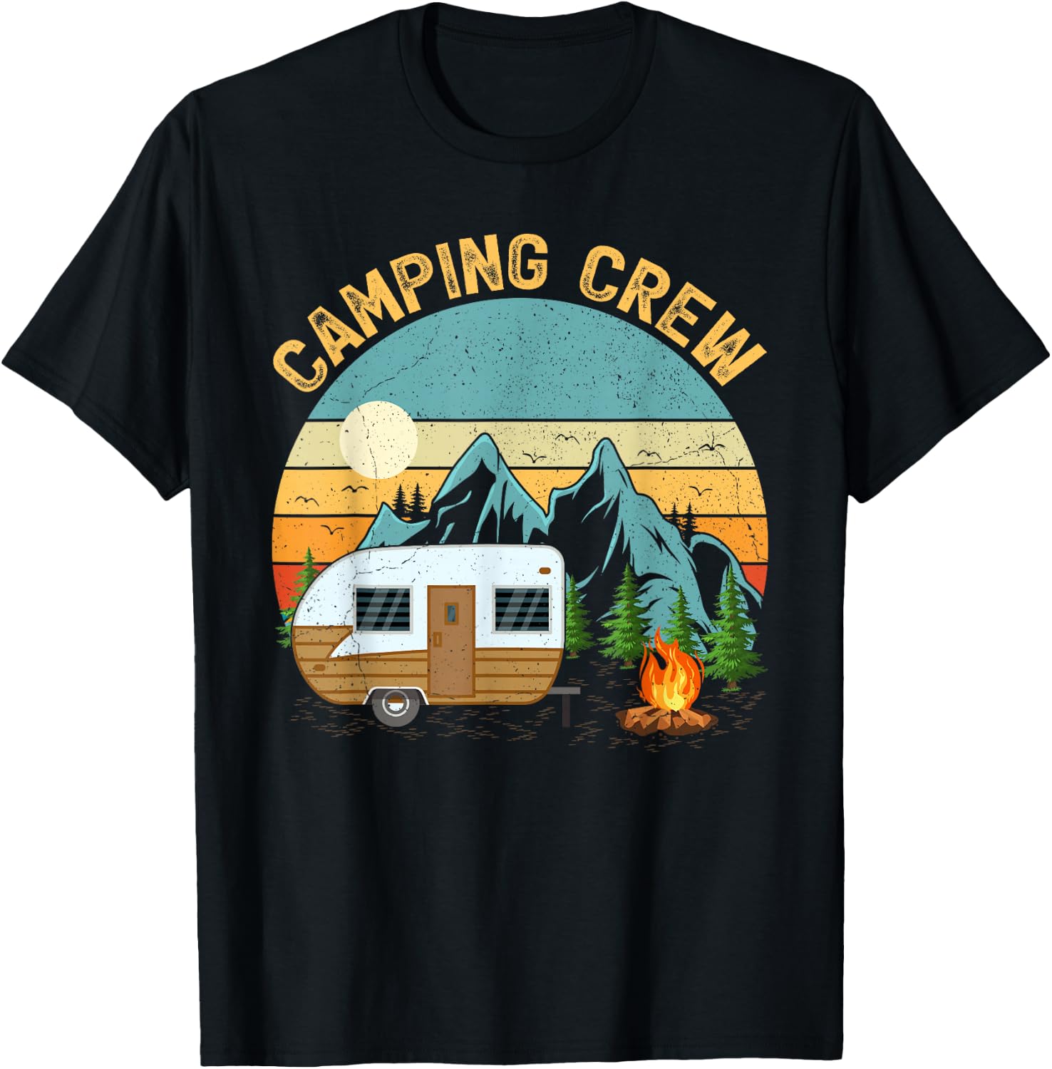 Retro Vintage Camper Camping Crew T-Shirt - T-Shirt | Black