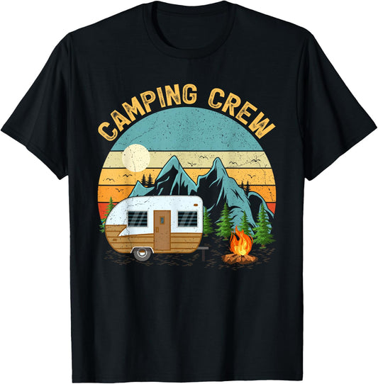 Retro Vintage Camper Camping Crew T-Shirt - T-Shirt | Black