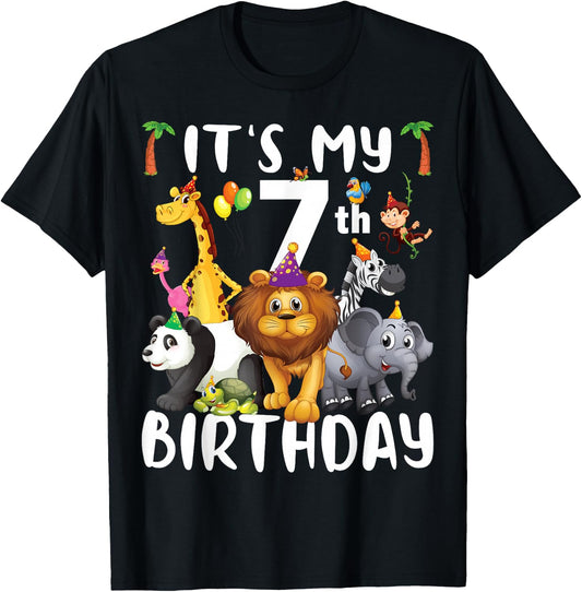 Its My 7th Birthday Zoo Shirt Safari Jungle Animals Lover T-Shirt - T-Shirt | Black