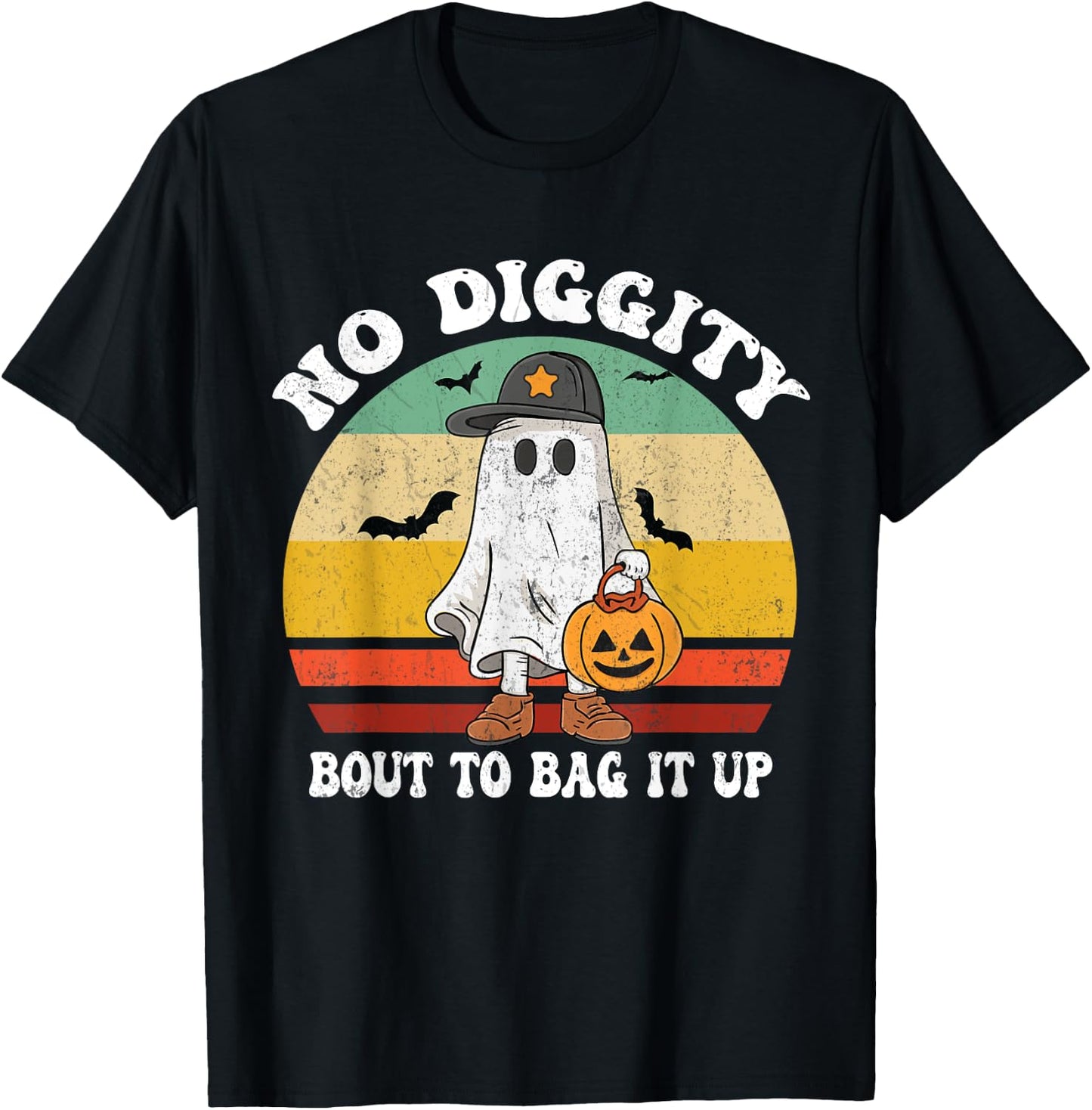 No Diggity Bout To Bag It Up Cute Ghost Halloween T-Shirt - T-Shirt | Black