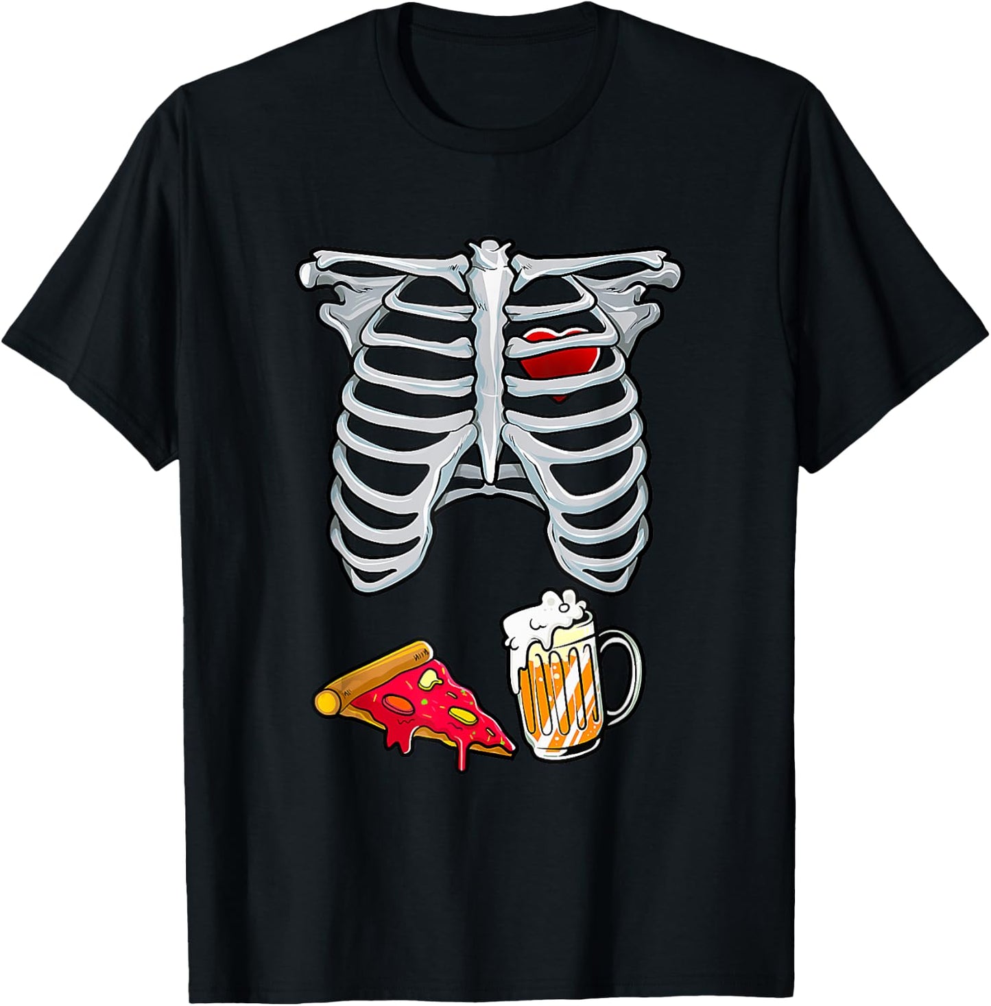 Dad Skeleton Halloween Beer Pizza Funny Pregnancy Couple Men T-Shirt - T-Shirt | Black