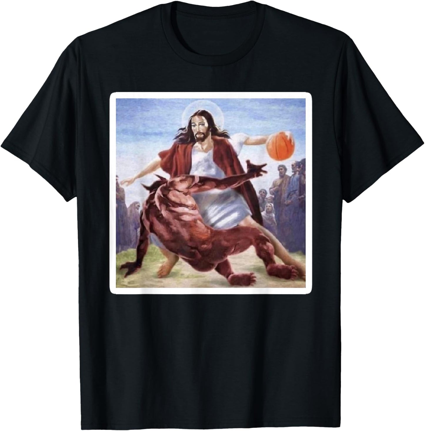 Jesus Crossing Up Satan Basketball T-Shirt - T-Shirt | Black