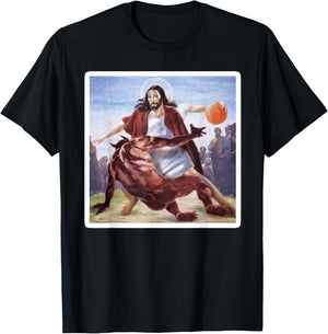 Jesus Crossing Up Satan Basketball T-Shirt - T-Shirt | Black