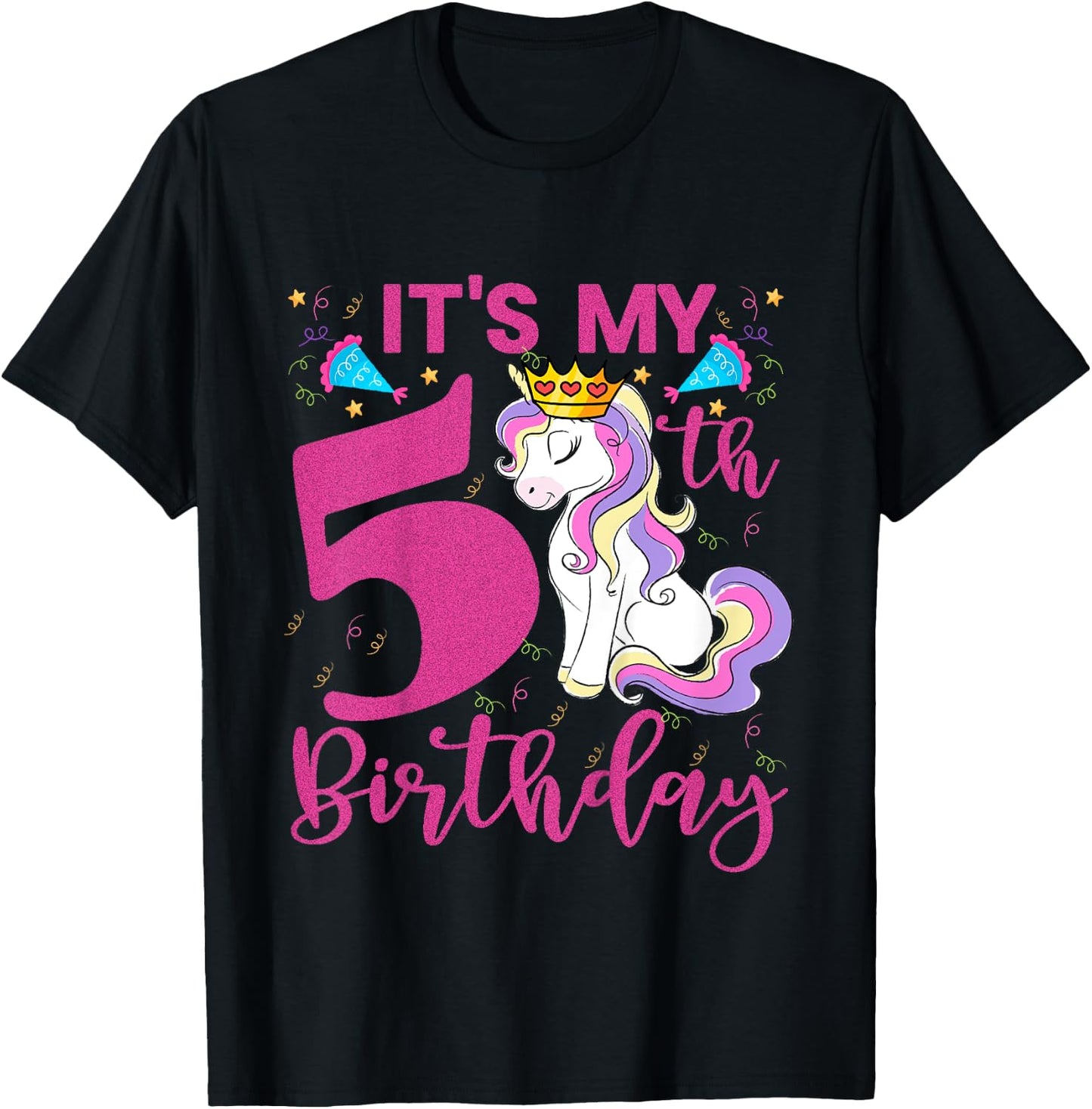 Kids It's My 5th Birthday Unicorn Lover Kid 5 Years Old Birthday T-Shirt - T-Shirt | Black