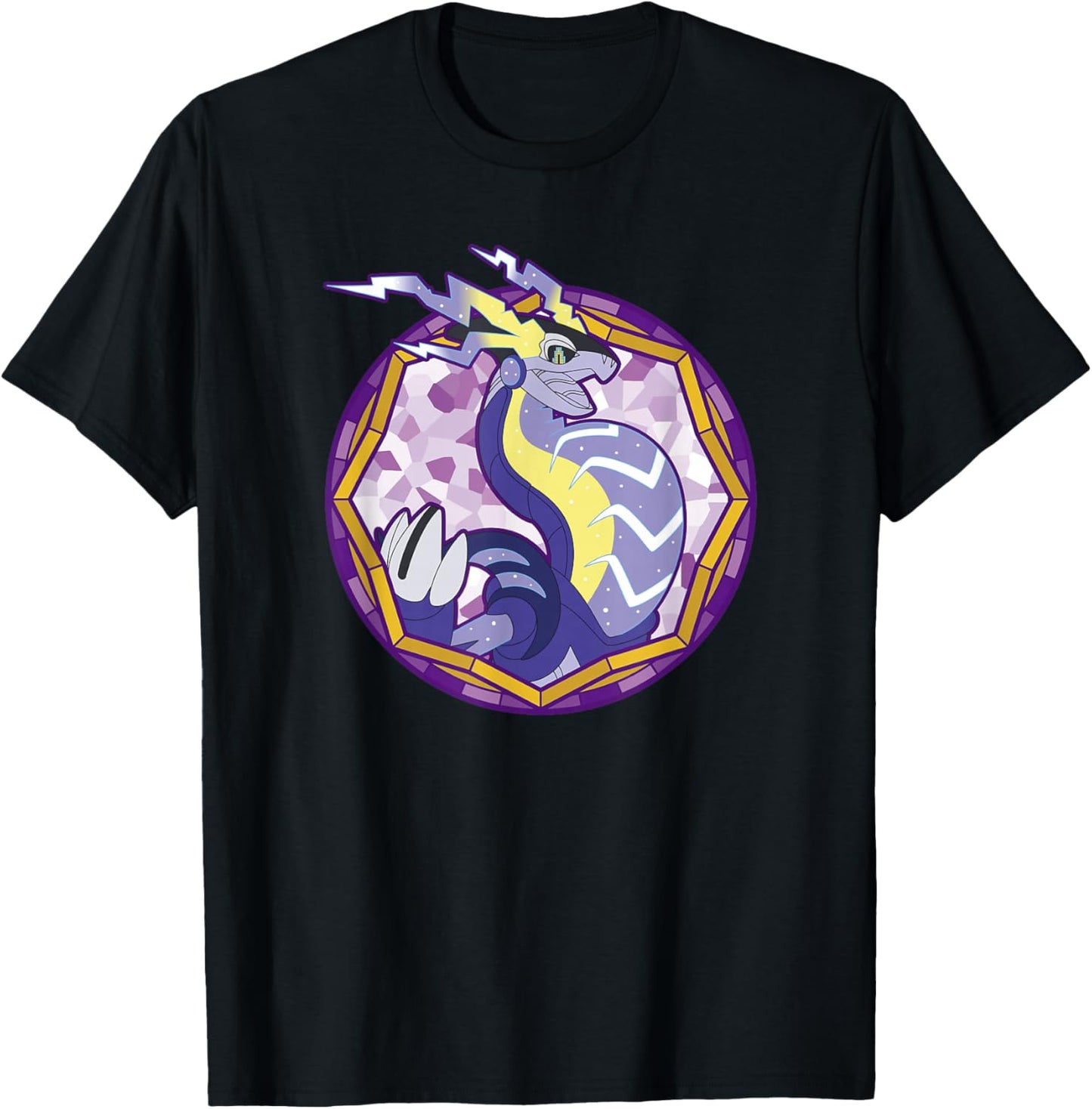 Pokémon Miraidon Legendary Paradox Violet Stained Glass Logo T-Shirt - T-Shirt | Black