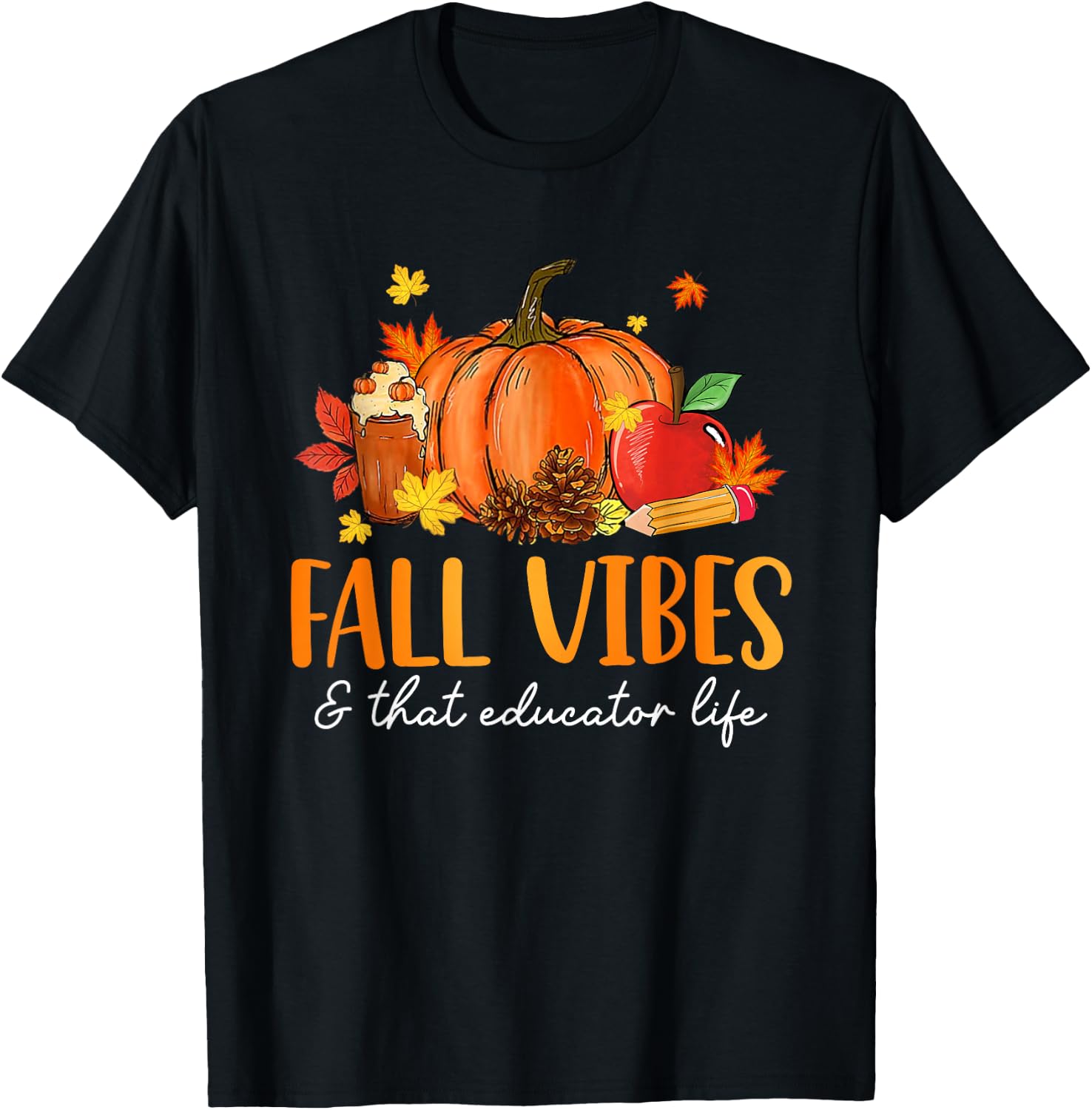 Fall Vibes & That Educator Life Leopard Pumpkin Season T-Shirt - T-Shirt | Black