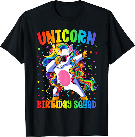 Birthday Squad Shirt Kids Dabbing Unicorn Birthday T-Shirt - T-Shirt | Black