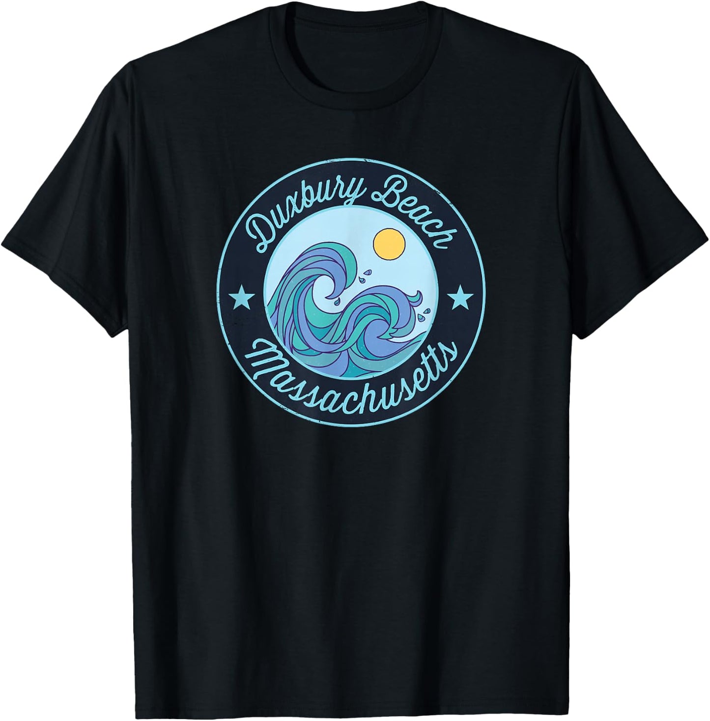Duxbury Beach MA Massachusetts Souvenir Nautical Surfer Grap T-Shirt - T-Shirt | Black