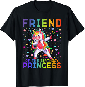 Friend of the Birthday Princess Dabbing Unicorn Rainbow Kids T-Shirt - T-Shirt | Black