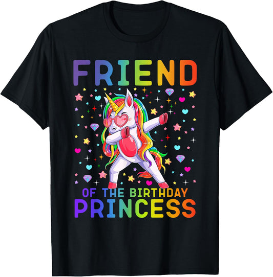 Friend of the Birthday Princess Dabbing Unicorn Rainbow Kids T-Shirt - T-Shirt | Black