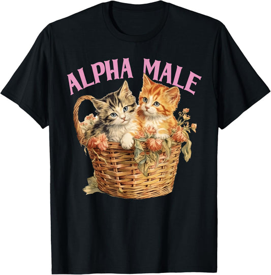 Ironic Humor Alpha Cat Male Funny Kitten Joke Weird Y2K T-Shirt - T-Shirt | Black