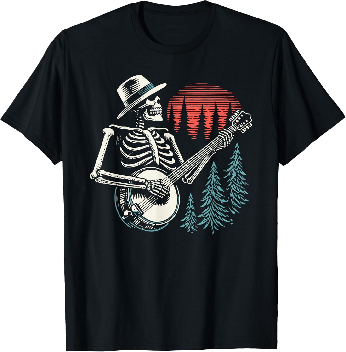 Minimalist Skeleton Skull Banjo Player T-Shirt - T-Shirt | Black