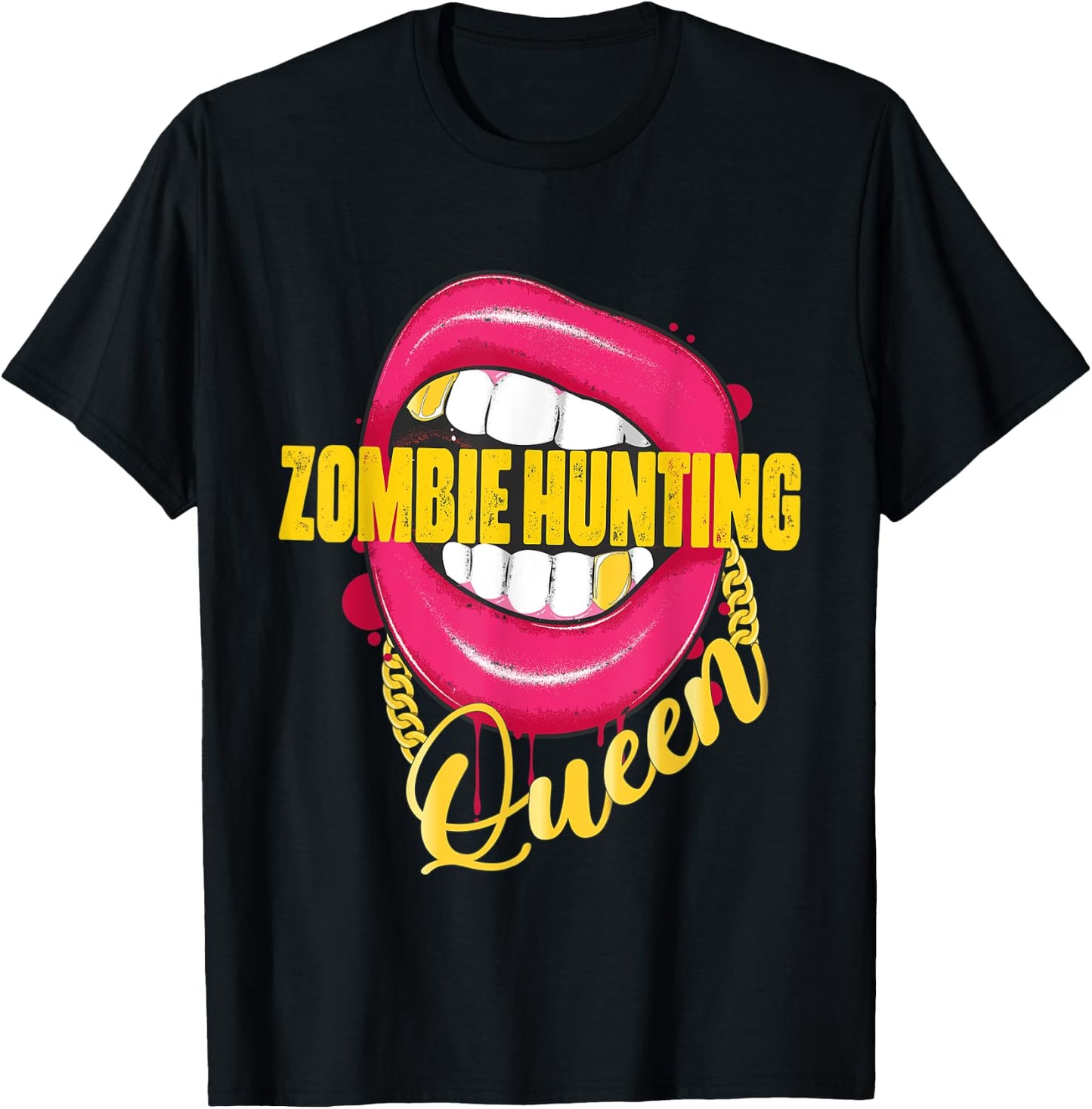 Zombie Hunting Queen Golden Necklace Zombie Hunter T-Shirt - T-Shirt | Black