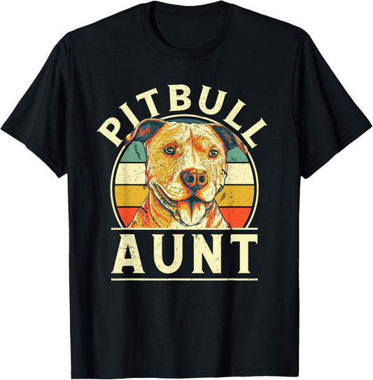 Pitbull Aunt Retro Auntie Vintage Aunty Dog Breed Dog Theme T-Shirt - T-Shirt | Black